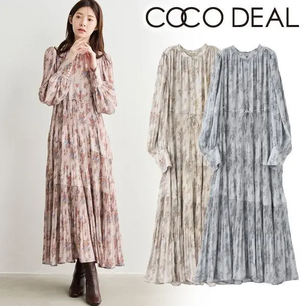 岡崎紗絵さんコラボ/即日発送(火曜除く)/COCODEAL ココディール フラワープリントプリーツティアードワンピース 75615305 キャンセル返品不可