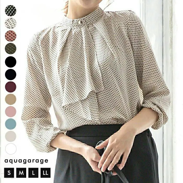 24h限定\39%OFF/10/26(日)0時〜■ スカーフタイブラウス レディース スカーフタイ ブラウス スカーフ タイ ボウタイ 長袖 トップス バンドカラー フォーマル オフィス カジュアル 柄ブラウス 長袖ブラウス キレイめブラウス 送料無料 ≪ゆうメール便配送10・代引不可≫