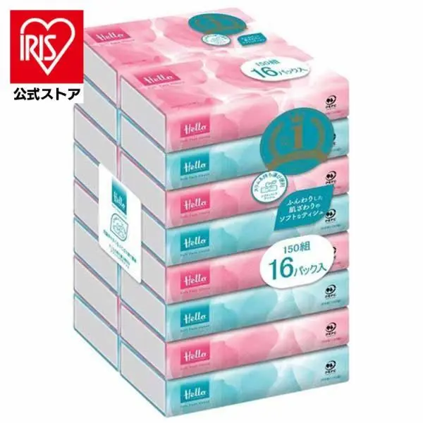 ティッシュ ティッシュペーパー Hello ソフトパック 150組 16パック ハロー ソフトパックティシュ 300枚 大容量 まとめ買い
