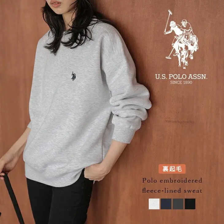 【半額クーポン対象】U.S. POLO ASSN. 別注 ロゴ刺繍 裏起毛 スウェット クルーネック ドロップショルダー 大人カジュアル ワンポイント ポロ 長袖 トップス レディース 2025秋冬新作 【lstpaw25-pl004】【即納:1-5営業日】【送料無料】宅込