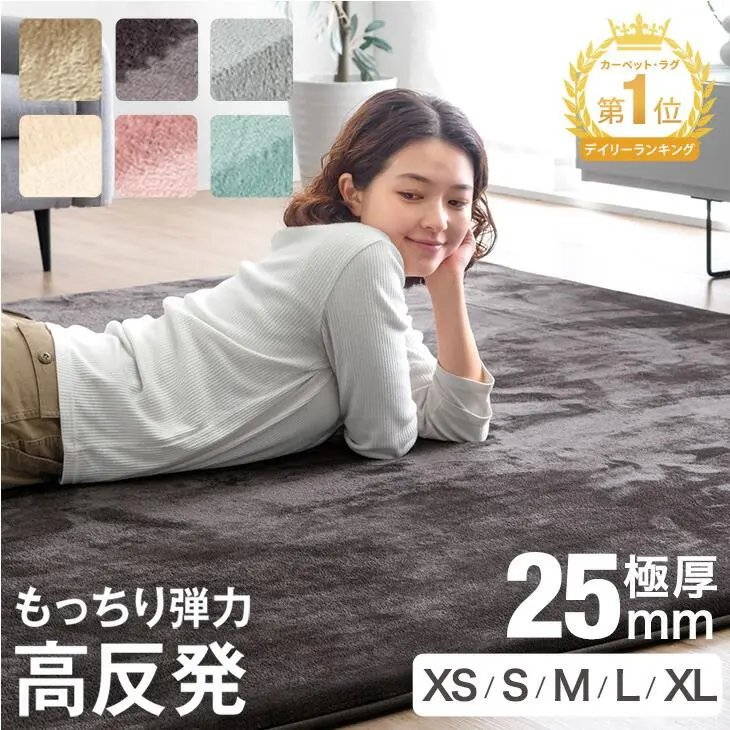 【正午~クーポン5％引】 楽天1位 高反発 ラグ 厚手 【防音＆クッション性UP】 極厚 25mm フランネル 防音 滑り止め マイクロファイバー 冬 ラグマット カーペット 90×180 / 130×185 / 185×185 / 200×250 / 200×300 絨毯 高反発 厚手 ホットカーペット対応 床暖房対応